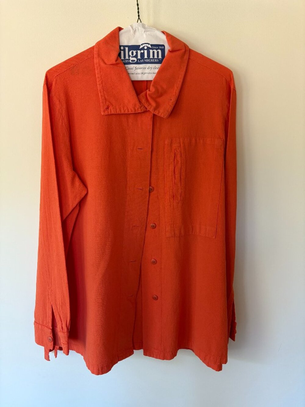 Winter Sun Burnt Orange Button-Front Long-Sleeve Cotton Blouse, Women's Size M